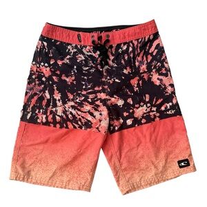 O'Neill Boys Board Shorts 27 (14) Radicool Orange Black Boardies Surf Beach EUC